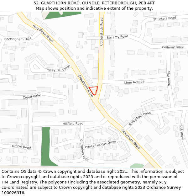 52, GLAPTHORN ROAD, OUNDLE, PETERBOROUGH, PE8 4PT: Location map and indicative extent of plot