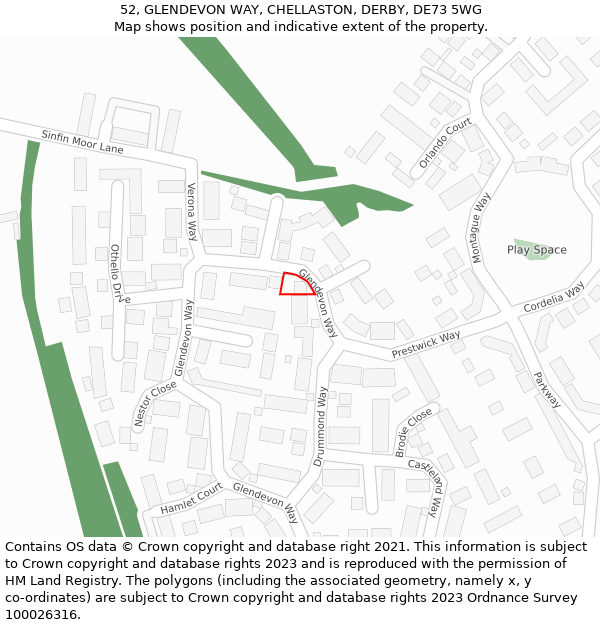 52, GLENDEVON WAY, CHELLASTON, DERBY, DE73 5WG: Location map and indicative extent of plot