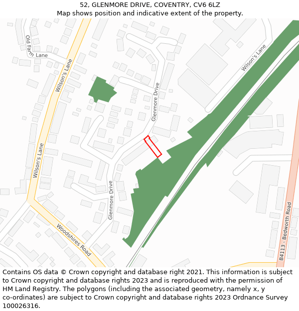 52, GLENMORE DRIVE, COVENTRY, CV6 6LZ: Location map and indicative extent of plot