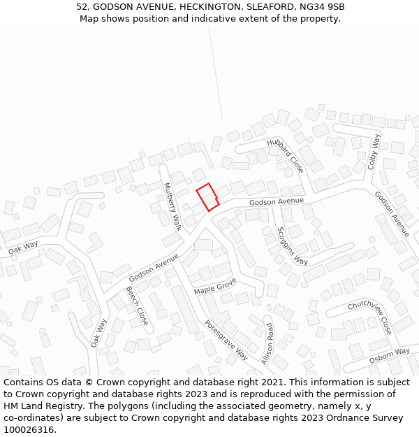 52, GODSON AVENUE, HECKINGTON, SLEAFORD, NG34 9SB: Location map and indicative extent of plot