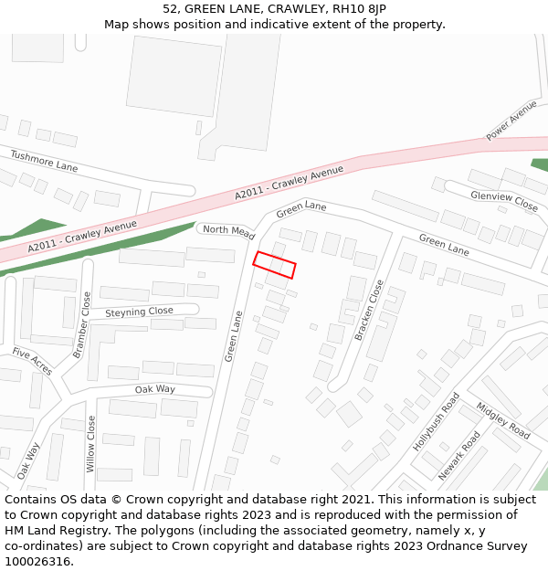 52, GREEN LANE, CRAWLEY, RH10 8JP: Location map and indicative extent of plot