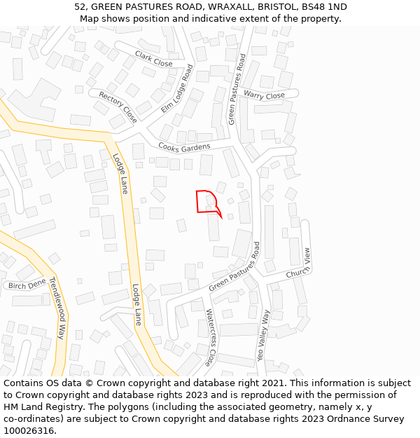 52, GREEN PASTURES ROAD, WRAXALL, BRISTOL, BS48 1ND: Location map and indicative extent of plot