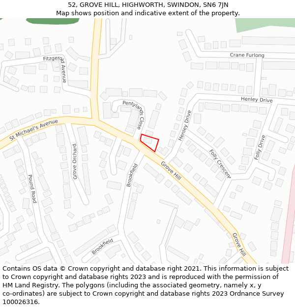 52, GROVE HILL, HIGHWORTH, SWINDON, SN6 7JN: Location map and indicative extent of plot