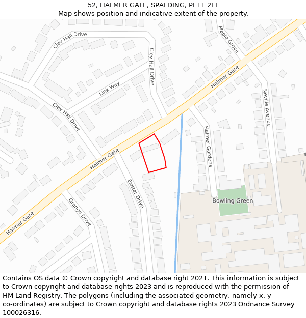 52, HALMER GATE, SPALDING, PE11 2EE: Location map and indicative extent of plot