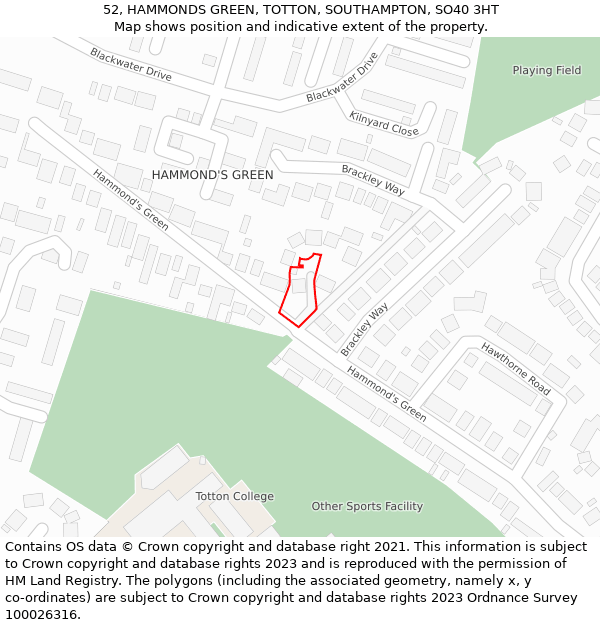 52, HAMMONDS GREEN, TOTTON, SOUTHAMPTON, SO40 3HT: Location map and indicative extent of plot