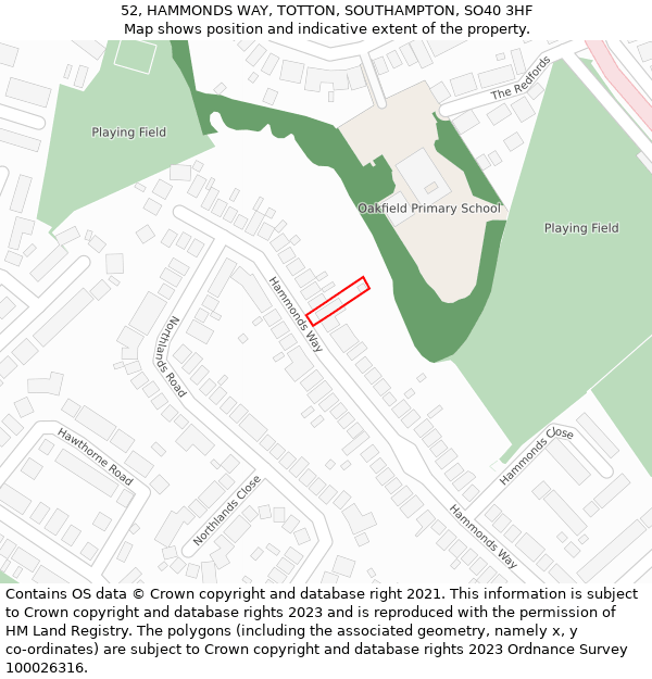 52, HAMMONDS WAY, TOTTON, SOUTHAMPTON, SO40 3HF: Location map and indicative extent of plot