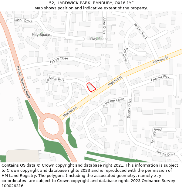 52, HARDWICK PARK, BANBURY, OX16 1YF: Location map and indicative extent of plot