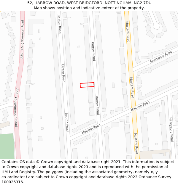 52, HARROW ROAD, WEST BRIDGFORD, NOTTINGHAM, NG2 7DU: Location map and indicative extent of plot