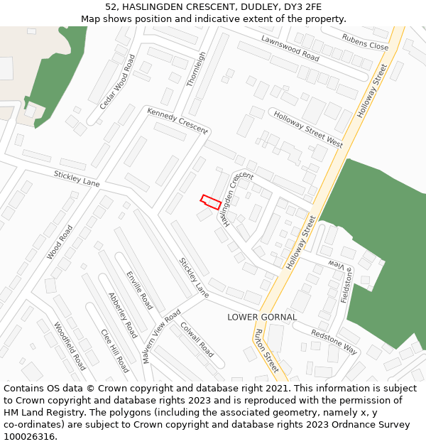 52, HASLINGDEN CRESCENT, DUDLEY, DY3 2FE: Location map and indicative extent of plot