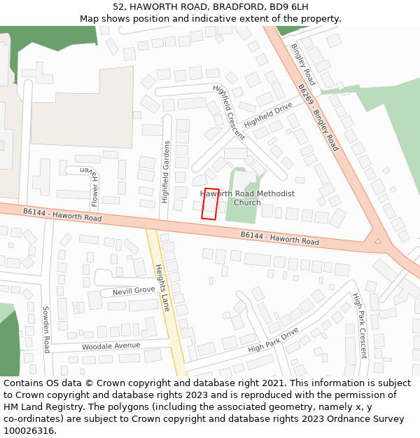 52, HAWORTH ROAD, BRADFORD, BD9 6LH: Location map and indicative extent of plot
