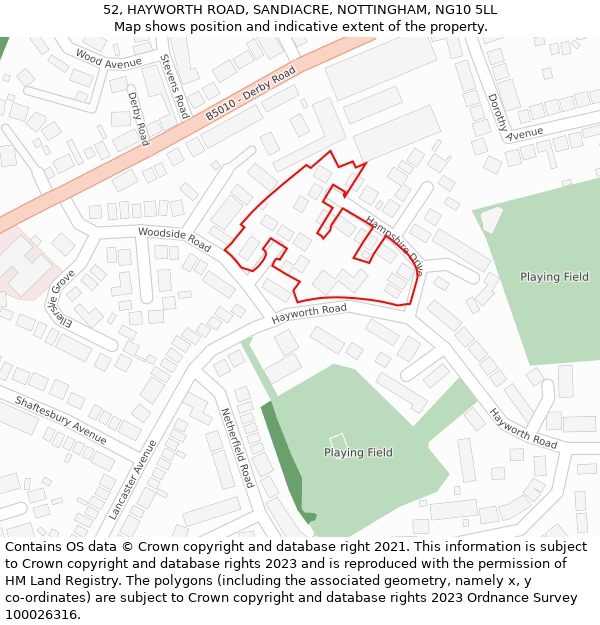52, HAYWORTH ROAD, SANDIACRE, NOTTINGHAM, NG10 5LL: Location map and indicative extent of plot