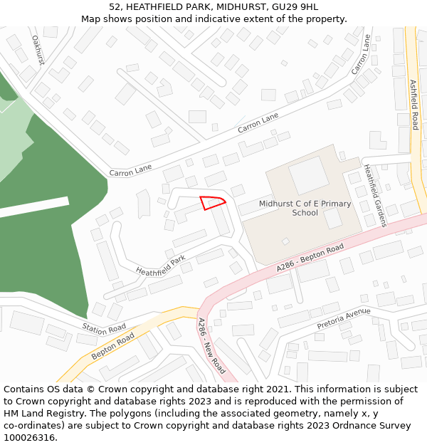 52, HEATHFIELD PARK, MIDHURST, GU29 9HL: Location map and indicative extent of plot