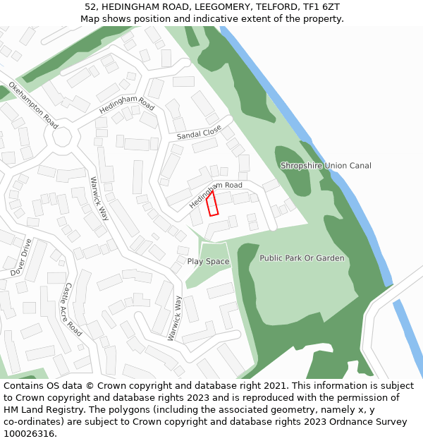 52, HEDINGHAM ROAD, LEEGOMERY, TELFORD, TF1 6ZT: Location map and indicative extent of plot