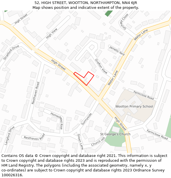 52, HIGH STREET, WOOTTON, NORTHAMPTON, NN4 6JR: Location map and indicative extent of plot