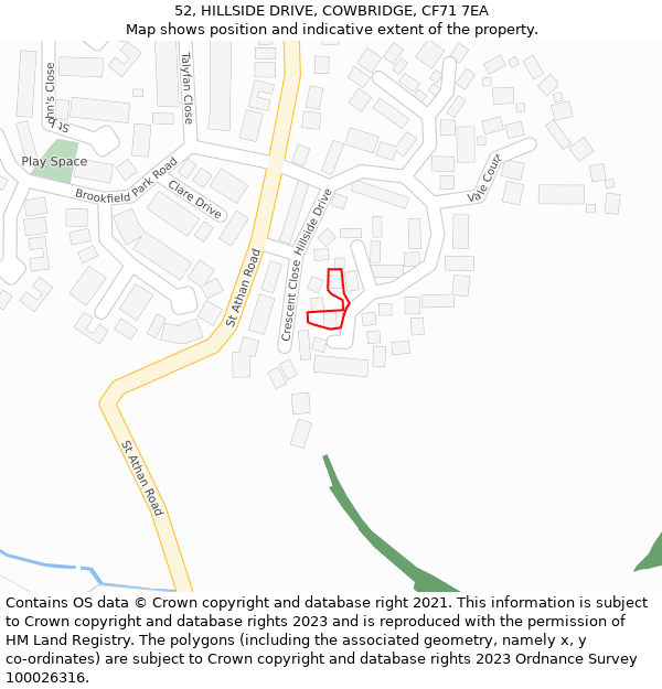 52, HILLSIDE DRIVE, COWBRIDGE, CF71 7EA: Location map and indicative extent of plot