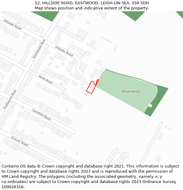 52, HILLSIDE ROAD, EASTWOOD, LEIGH-ON-SEA, SS9 5DH: Location map and indicative extent of plot