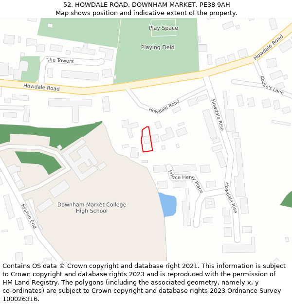 52, HOWDALE ROAD, DOWNHAM MARKET, PE38 9AH: Location map and indicative extent of plot