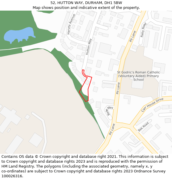 52, HUTTON WAY, DURHAM, DH1 5BW: Location map and indicative extent of plot