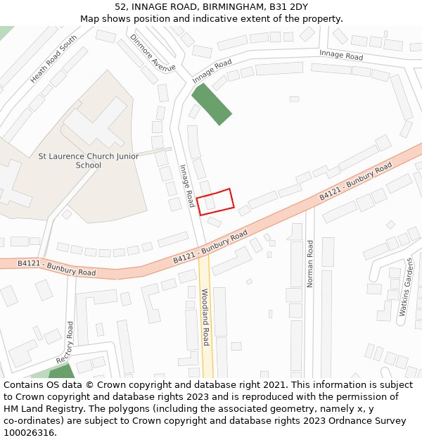 52, INNAGE ROAD, BIRMINGHAM, B31 2DY: Location map and indicative extent of plot