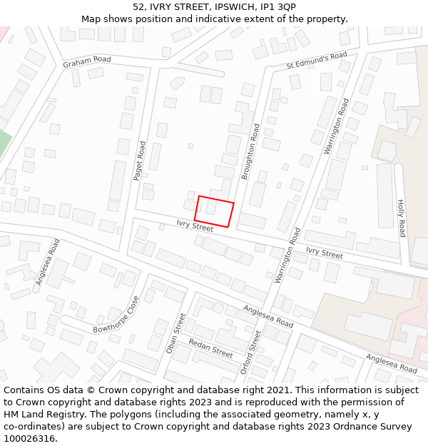 52, IVRY STREET, IPSWICH, IP1 3QP: Location map and indicative extent of plot