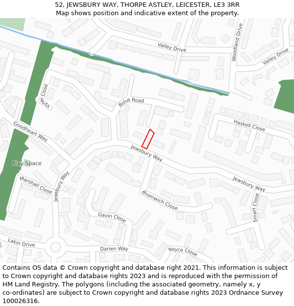 52, JEWSBURY WAY, THORPE ASTLEY, LEICESTER, LE3 3RR: Location map and indicative extent of plot