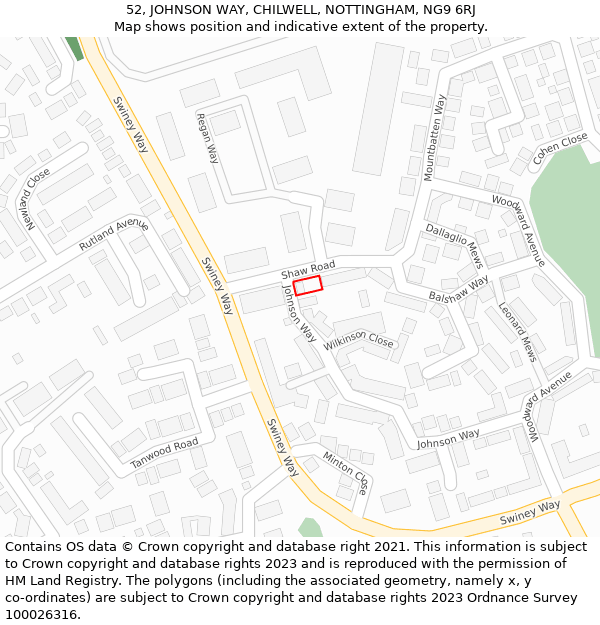 52, JOHNSON WAY, CHILWELL, NOTTINGHAM, NG9 6RJ: Location map and indicative extent of plot