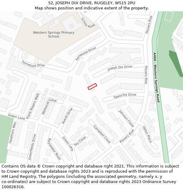 52, JOSEPH DIX DRIVE, RUGELEY, WS15 2PU: Location map and indicative extent of plot