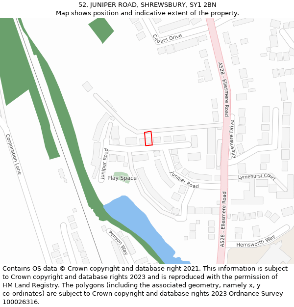 52, JUNIPER ROAD, SHREWSBURY, SY1 2BN: Location map and indicative extent of plot