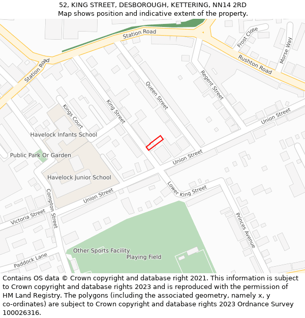 52, KING STREET, DESBOROUGH, KETTERING, NN14 2RD: Location map and indicative extent of plot