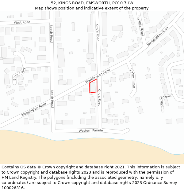 52, KINGS ROAD, EMSWORTH, PO10 7HW: Location map and indicative extent of plot