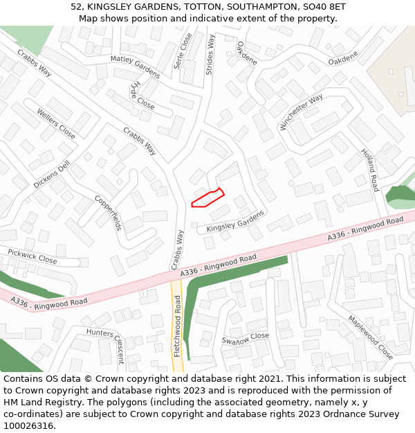 52, KINGSLEY GARDENS, TOTTON, SOUTHAMPTON, SO40 8ET: Location map and indicative extent of plot