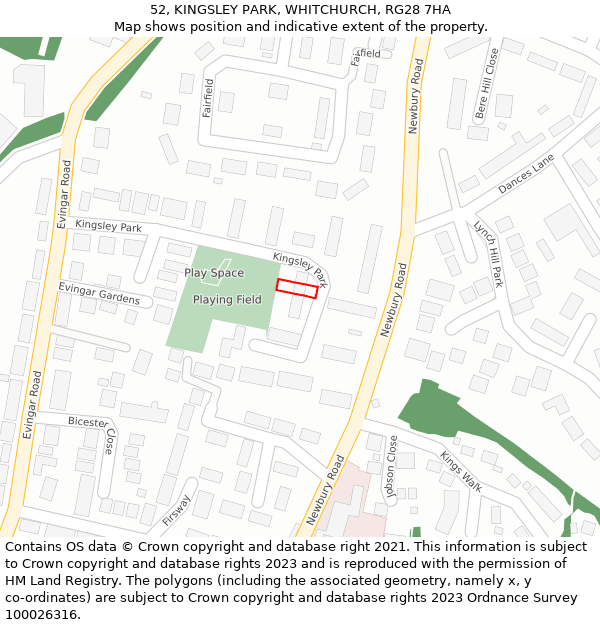 52, KINGSLEY PARK, WHITCHURCH, RG28 7HA: Location map and indicative extent of plot