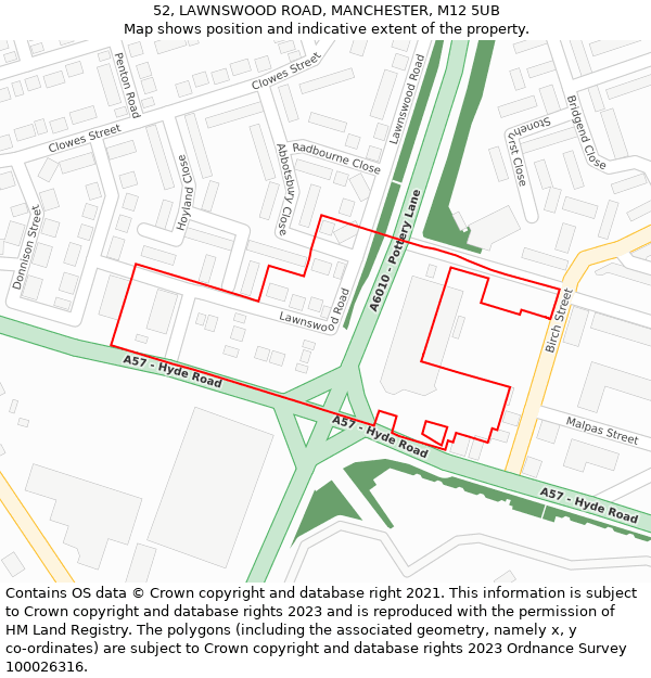 52, LAWNSWOOD ROAD, MANCHESTER, M12 5UB: Location map and indicative extent of plot