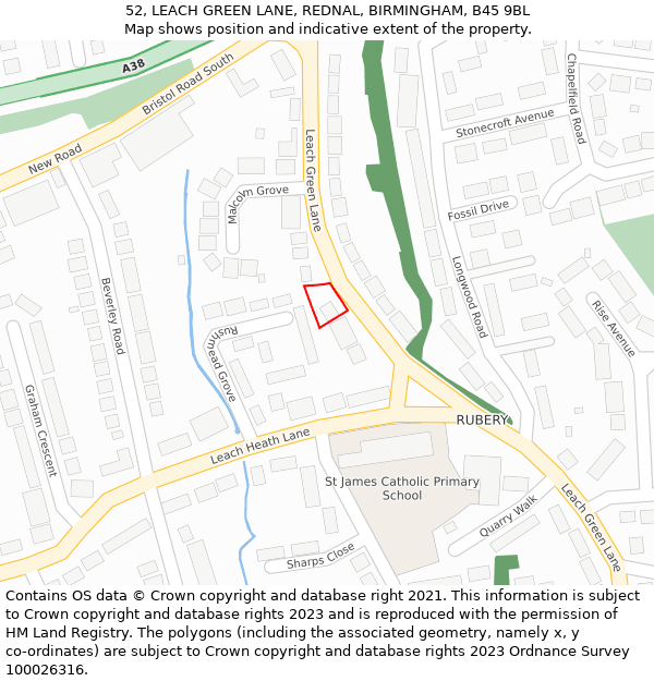 52, LEACH GREEN LANE, REDNAL, BIRMINGHAM, B45 9BL: Location map and indicative extent of plot