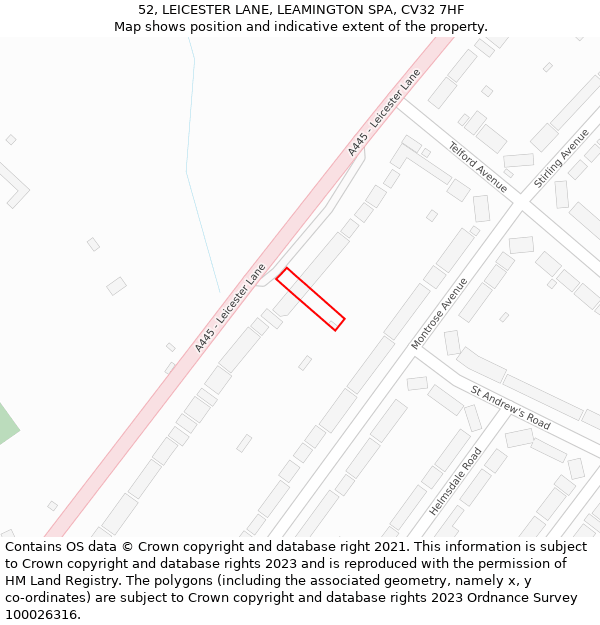 52, LEICESTER LANE, LEAMINGTON SPA, CV32 7HF: Location map and indicative extent of plot