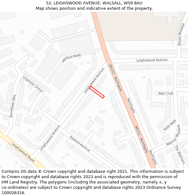 52, LEIGHSWOOD AVENUE, WALSALL, WS9 8AU: Location map and indicative extent of plot