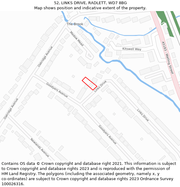 52, LINKS DRIVE, RADLETT, WD7 8BG: Location map and indicative extent of plot