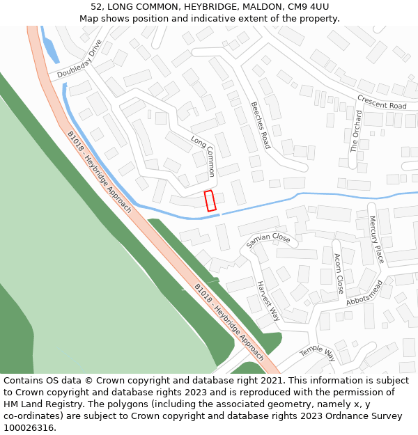 52, LONG COMMON, HEYBRIDGE, MALDON, CM9 4UU: Location map and indicative extent of plot