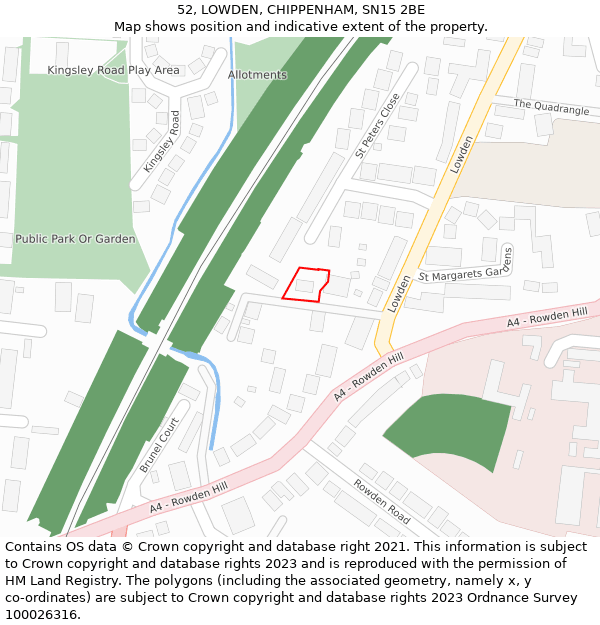 52, LOWDEN, CHIPPENHAM, SN15 2BE: Location map and indicative extent of plot