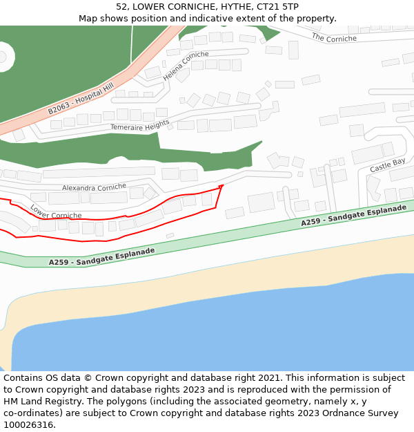 52, LOWER CORNICHE, HYTHE, CT21 5TP: Location map and indicative extent of plot