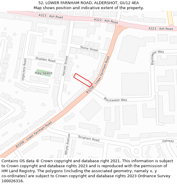 52, LOWER FARNHAM ROAD, ALDERSHOT, GU12 4EA: Location map and indicative extent of plot