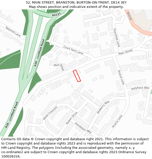 52, MAIN STREET, BRANSTON, BURTON-ON-TRENT, DE14 3EY: Location map and indicative extent of plot