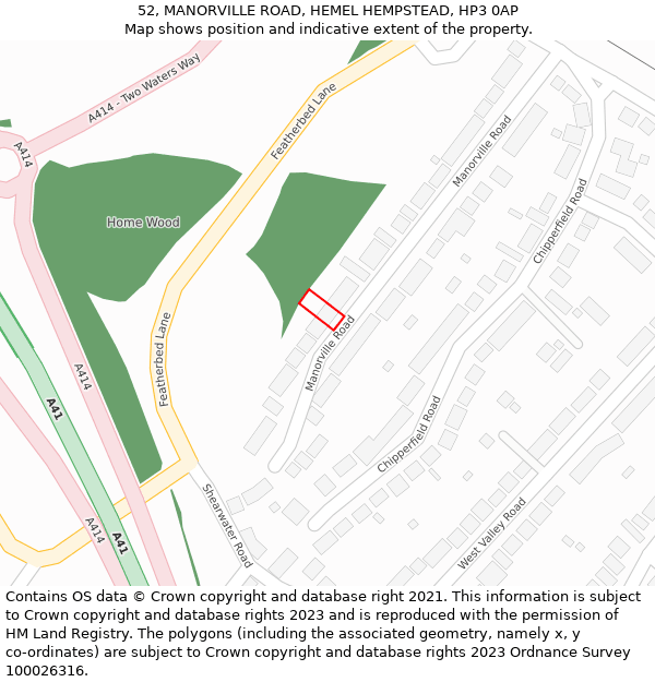 52, MANORVILLE ROAD, HEMEL HEMPSTEAD, HP3 0AP: Location map and indicative extent of plot