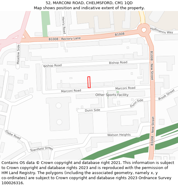 52, MARCONI ROAD, CHELMSFORD, CM1 1QD: Location map and indicative extent of plot