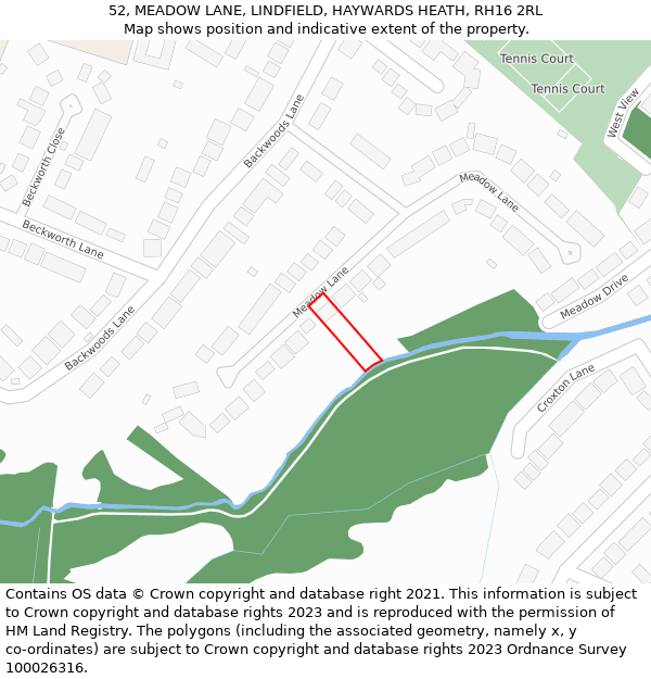 52, MEADOW LANE, LINDFIELD, HAYWARDS HEATH, RH16 2RL: Location map and indicative extent of plot