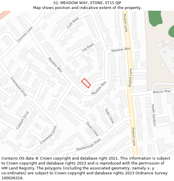 52, MEADOW WAY, STONE, ST15 0JP: Location map and indicative extent of plot