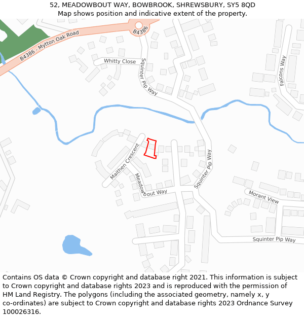 52, MEADOWBOUT WAY, BOWBROOK, SHREWSBURY, SY5 8QD: Location map and indicative extent of plot