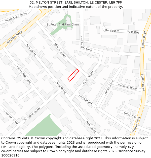 52, MELTON STREET, EARL SHILTON, LEICESTER, LE9 7FP: Location map and indicative extent of plot