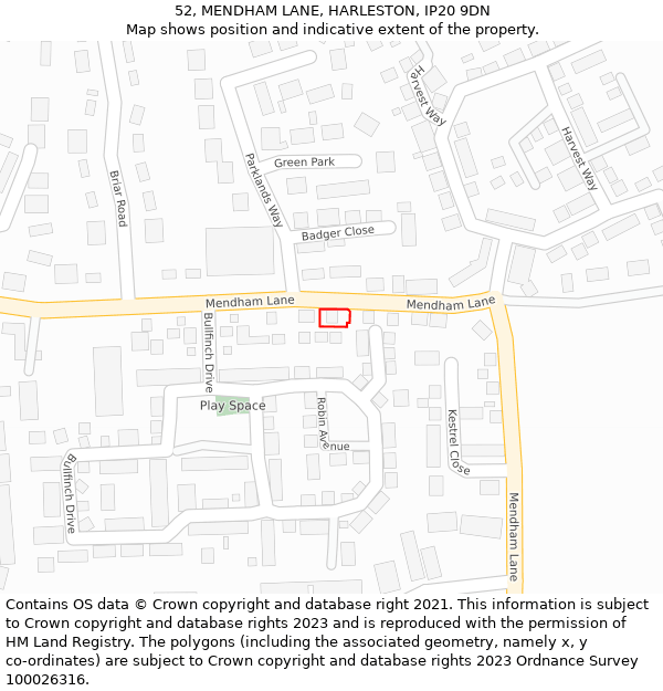 52, MENDHAM LANE, HARLESTON, IP20 9DN: Location map and indicative extent of plot