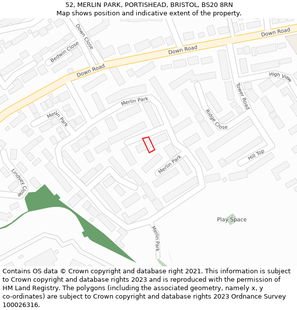 52, MERLIN PARK, PORTISHEAD, BRISTOL, BS20 8RN: Location map and indicative extent of plot